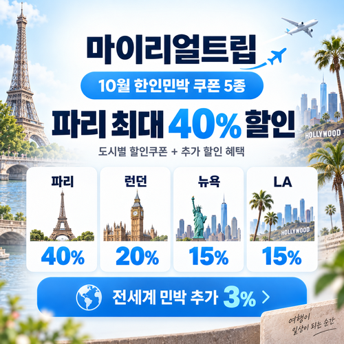 마이리얼트립 한인민박 도시별 쿠폰